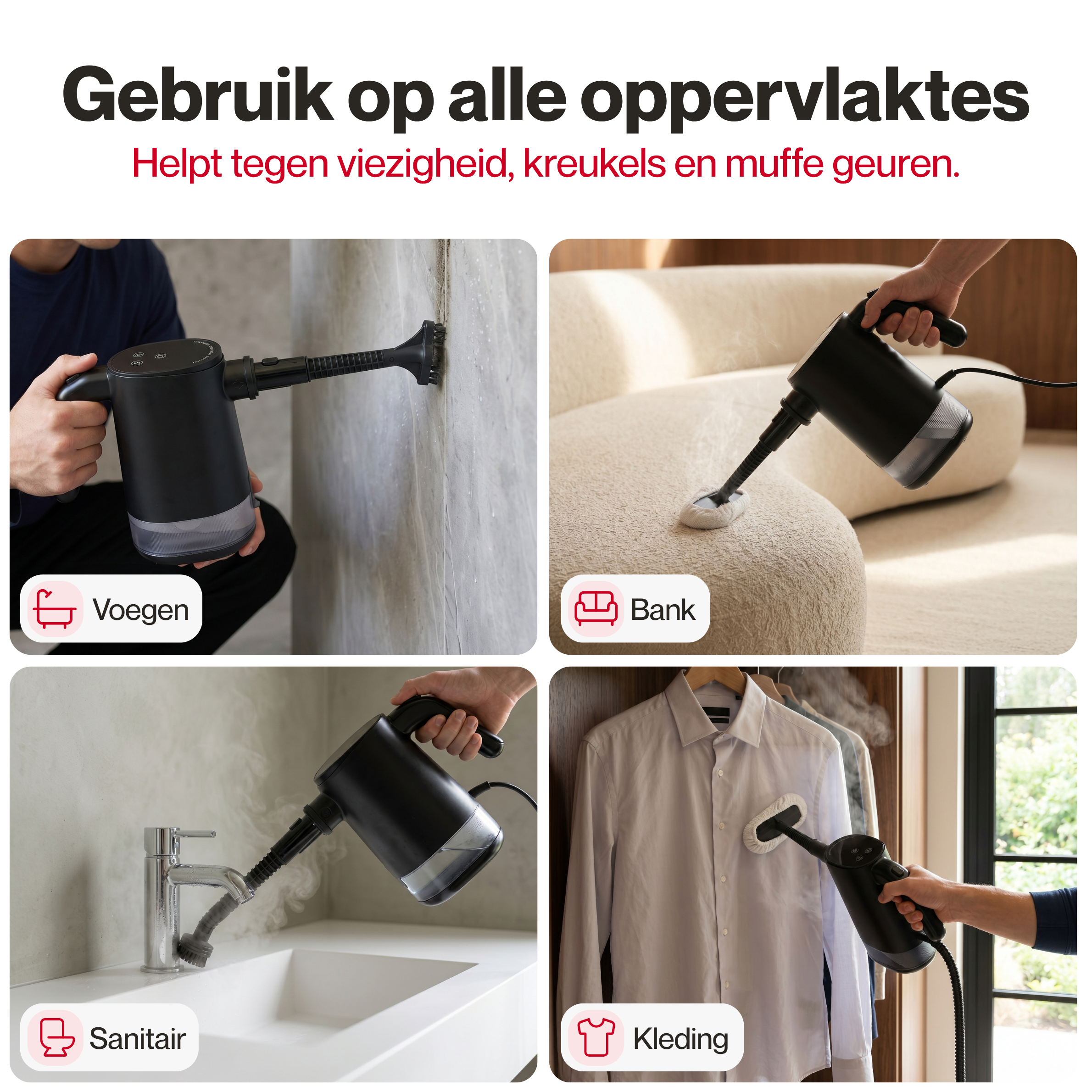 Gebruik op alle oppervlaktes: voegen, bank, sanitair en kleding