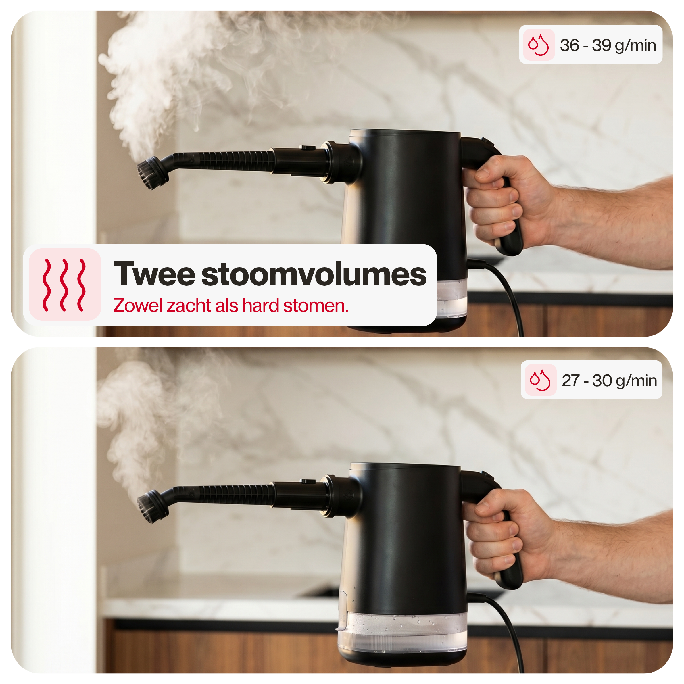 Twee stoomvolumes: zowel zacht als hard stomen