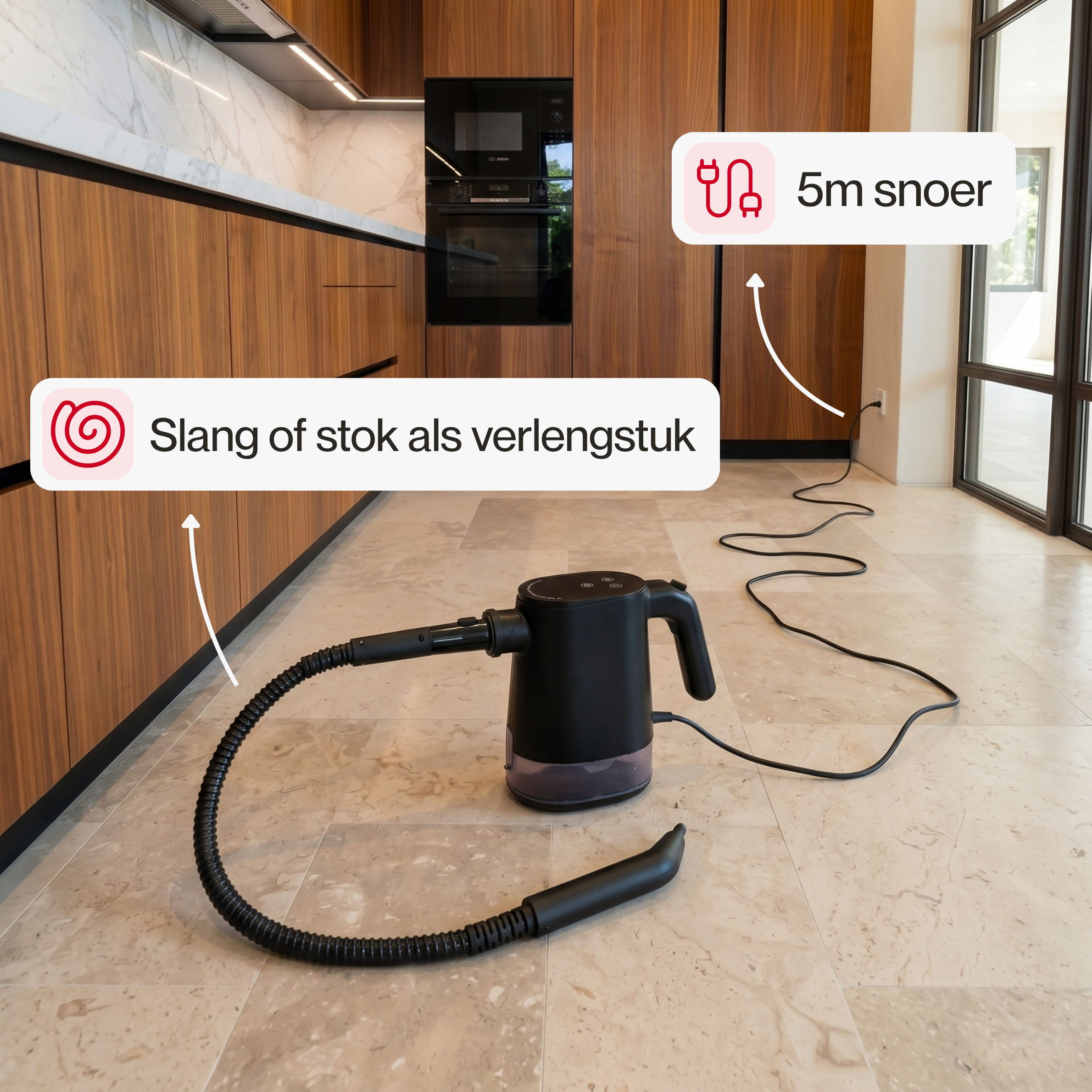 5 meter snoer en slang als verlengstuk